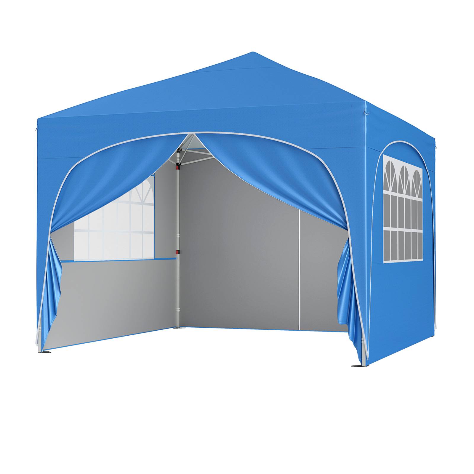 Costway - Tonnelle de Jardin 3x3M avec 4 Parois Latérales Amovibles, Tente de Reception Portable avec Sac à Roulettes, pour Fête Mariage BBQ, Bleu - Image 1