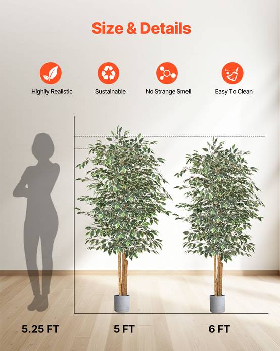 VEVOR Arbre Artificiel Plante Artificielle Faux Ficus 1,8 m Décoration Intérieur - Image 2