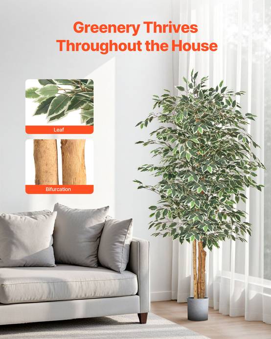 VEVOR Arbre Artificiel Plante Artificielle Faux Ficus 1,8 m Décoration Intérieur - Image 3