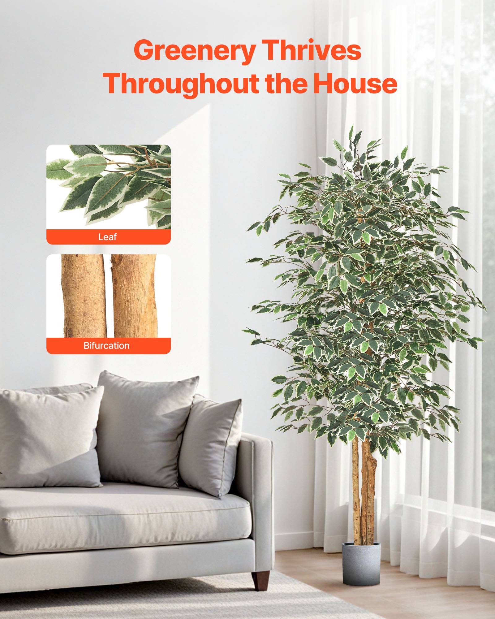 VEVOR Arbre Artificiel Plante Artificielle Faux Ficus 1,8 m Décoration Intérieur - Image 3