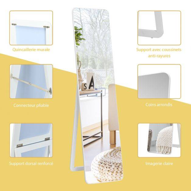 Helloshop26 - Miroir autoportant rectangulaire pleine longueur cadre en bois massif 160 x 37cm blanc - Image 4