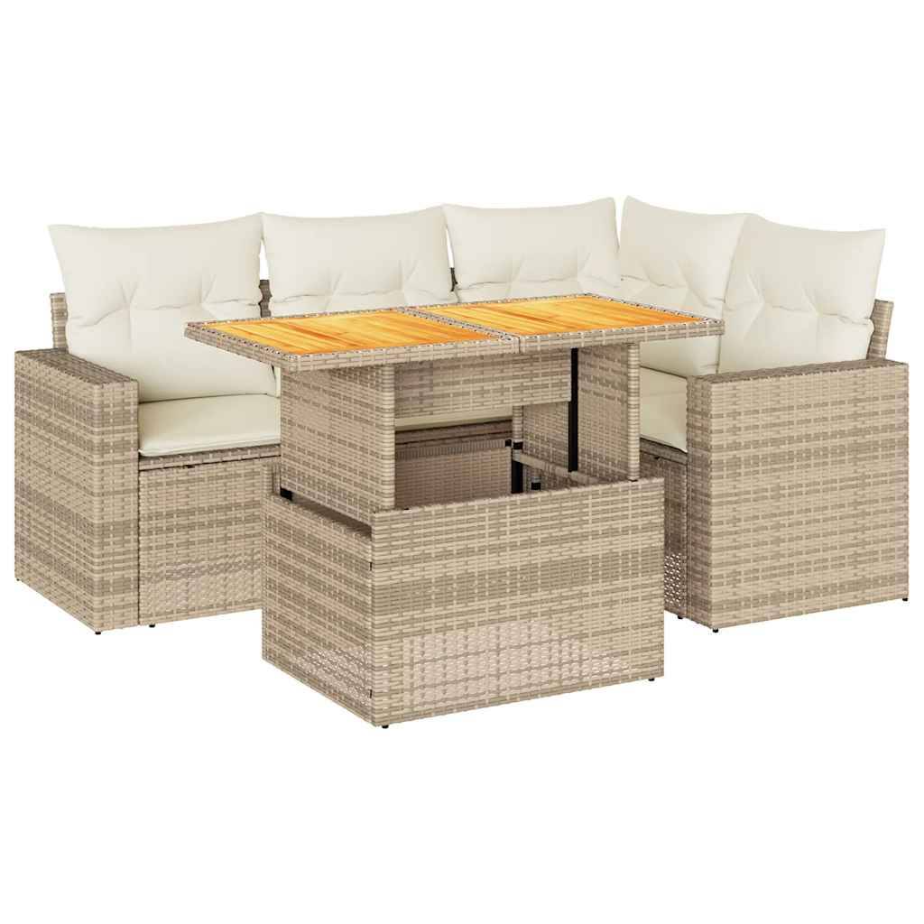 ComfortXL - Petit salon de jardin 5 pièces résine tressée beige avec table ajustable et rangement intégré – ComfortXL Outdoor Living - Image 2