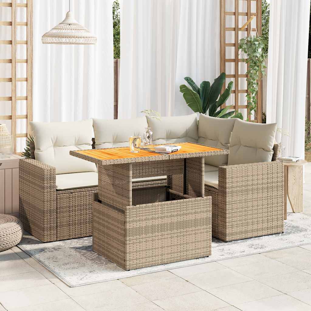 ComfortXL - Petit salon de jardin 5 pièces résine tressée beige avec table ajustable et rangement intégré – ComfortXL Outdoor Living - Image 1