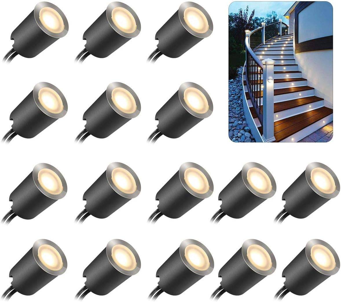 8 in 1 - Lot de 16 spots LED encastrables d'extérieur SMY, étanches IP67, 32 mm, pour terrasse, jardin, escaliers, patio, prise UE, blanc chaud 2800K - Image 1