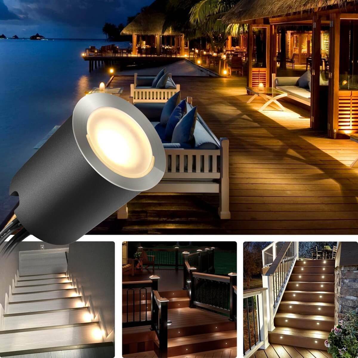 8 in 1 - Lot de 16 spots LED encastrables d'extérieur SMY, étanches IP67, 32 mm, pour terrasse, jardin, escaliers, patio, prise UE, blanc chaud 2800K - Image 4
