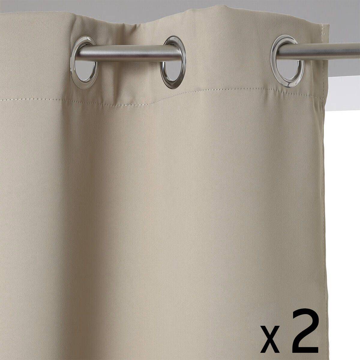 Atmosphera - Lot de 2 Rideaux à  œillets Occultant Beige Lin 140 x 260 cm - Image 1