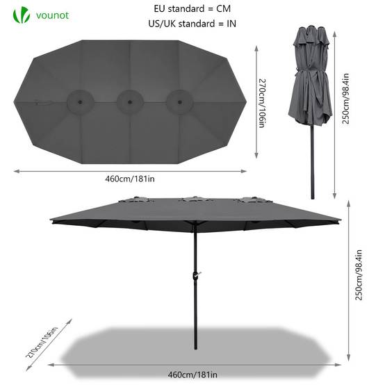 Parasol Jardin Double Aluminium 270 x 460 cm gris - Image 2