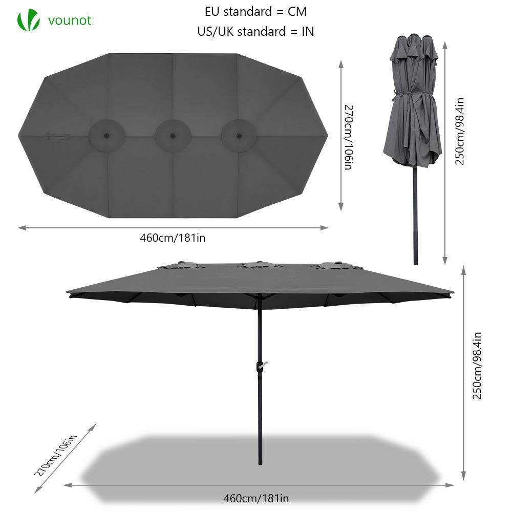 Parasol Jardin Double Aluminium 270 x 460 cm gris - Image 2