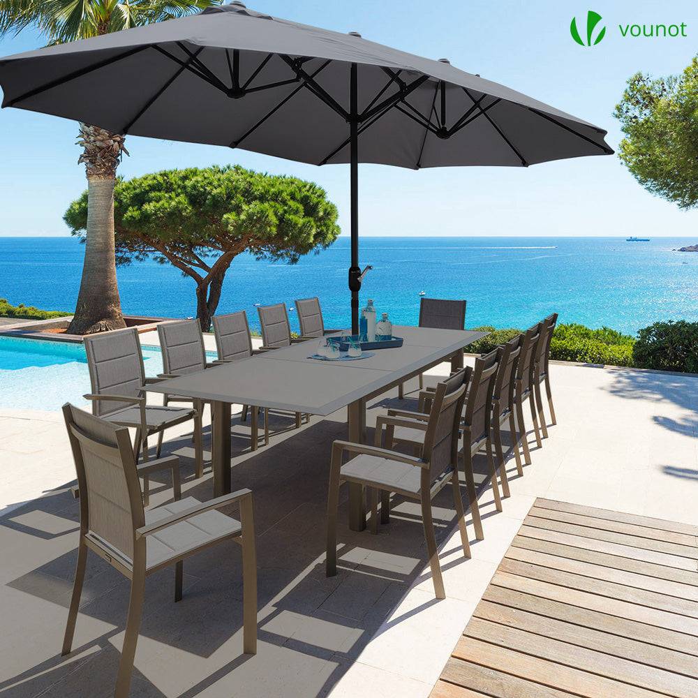 Parasol Jardin Double Aluminium 270 x 460 cm gris - Image 6