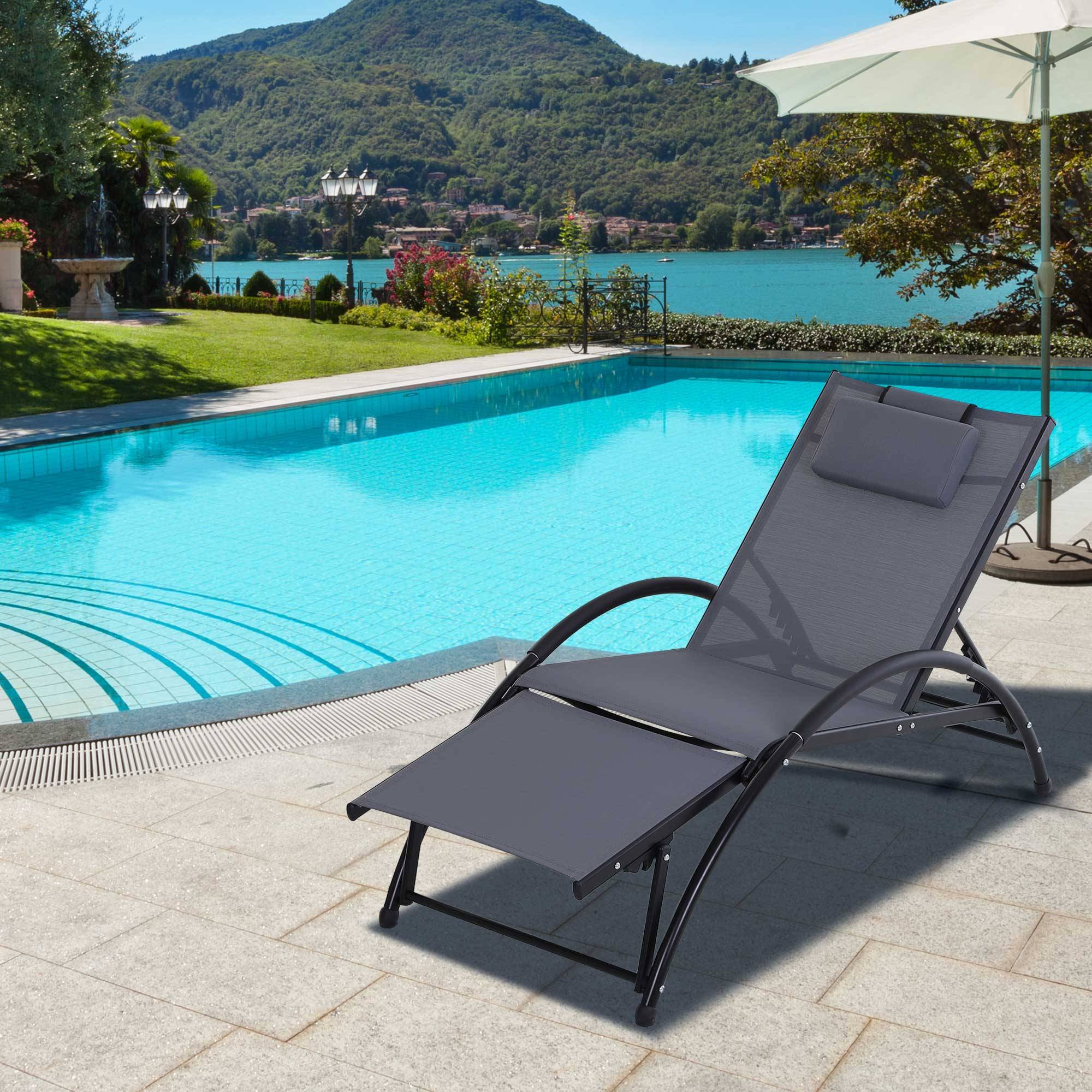 Outsunny - Bain de soleil transat design contemporain inclinable multi-positions repose-pied réglable tétière incluse alu textilène gris - Outsunny - Image 2