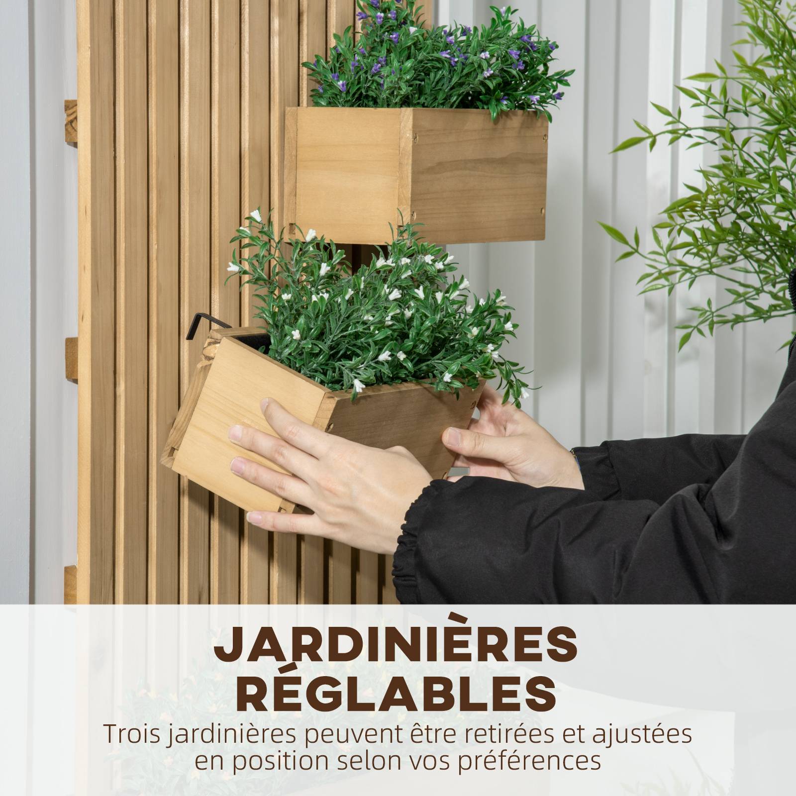Sans Marque - Jardinière murale potager avec 3 bacs en bois massif amovibles 60 x 16 x 80 cm - Image 7