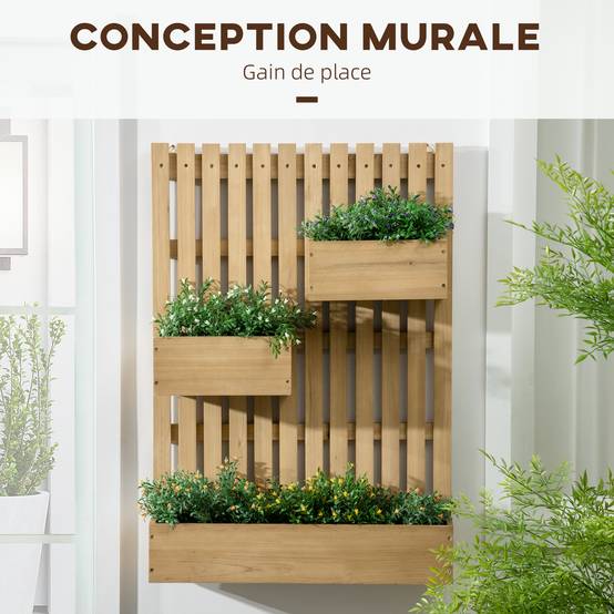 Sans Marque - Jardinière murale potager avec 3 bacs en bois massif amovibles 60 x 16 x 80 cm - Image 6