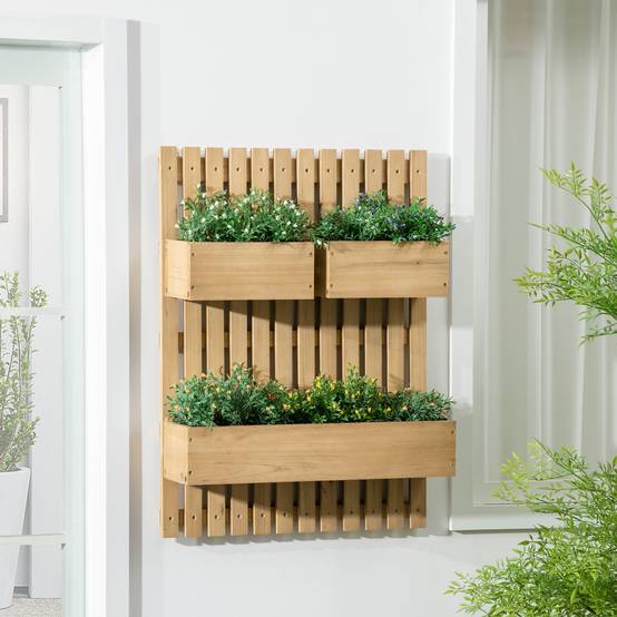 Sans Marque - Jardinière murale potager avec 3 bacs en bois massif amovibles 60 x 16 x 80 cm - Image 3