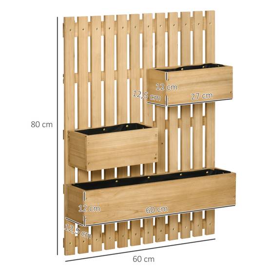 Sans Marque - Jardinière murale potager avec 3 bacs en bois massif amovibles 60 x 16 x 80 cm - Image 5