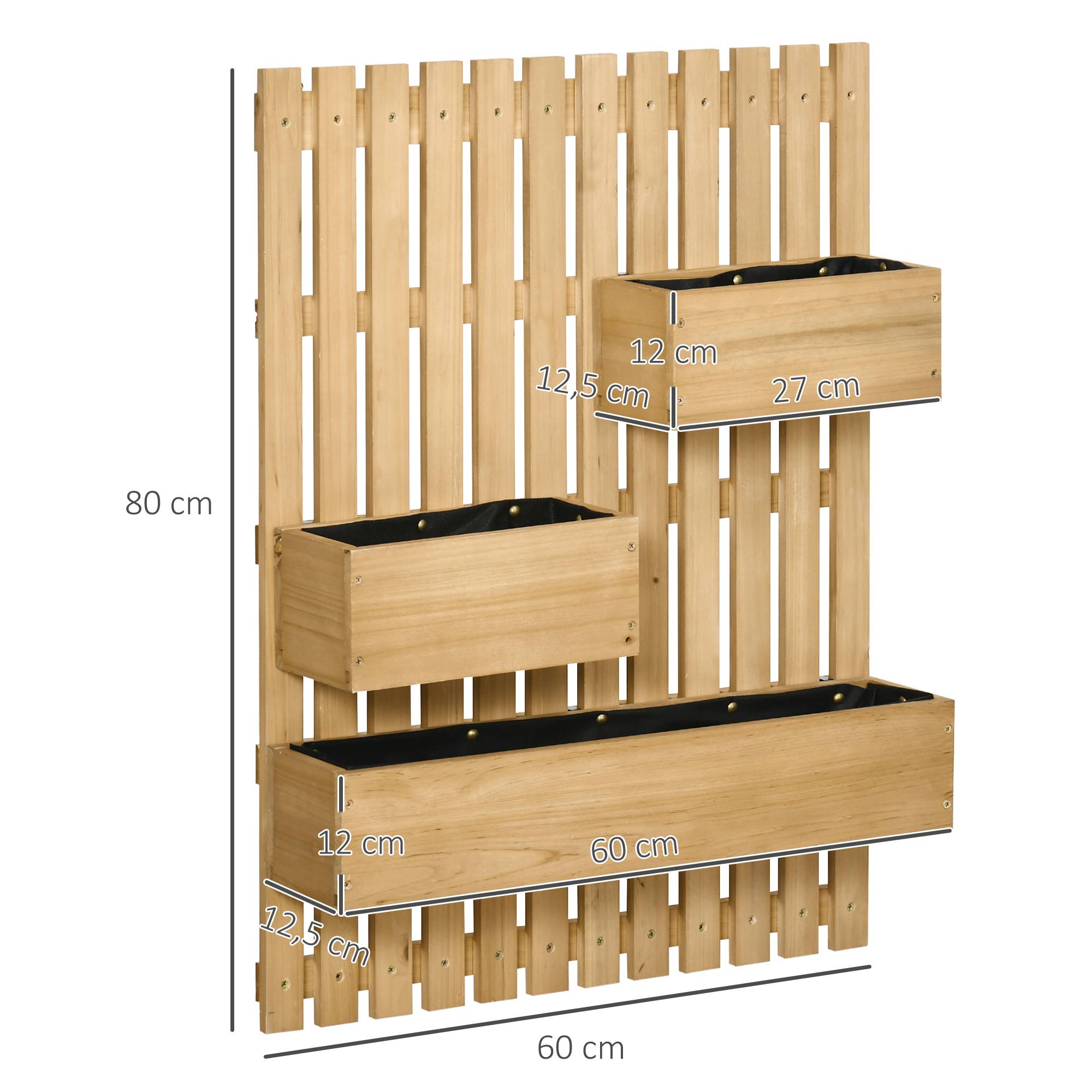 Sans Marque - Jardinière murale potager avec 3 bacs en bois massif amovibles 60 x 16 x 80 cm - Image 5