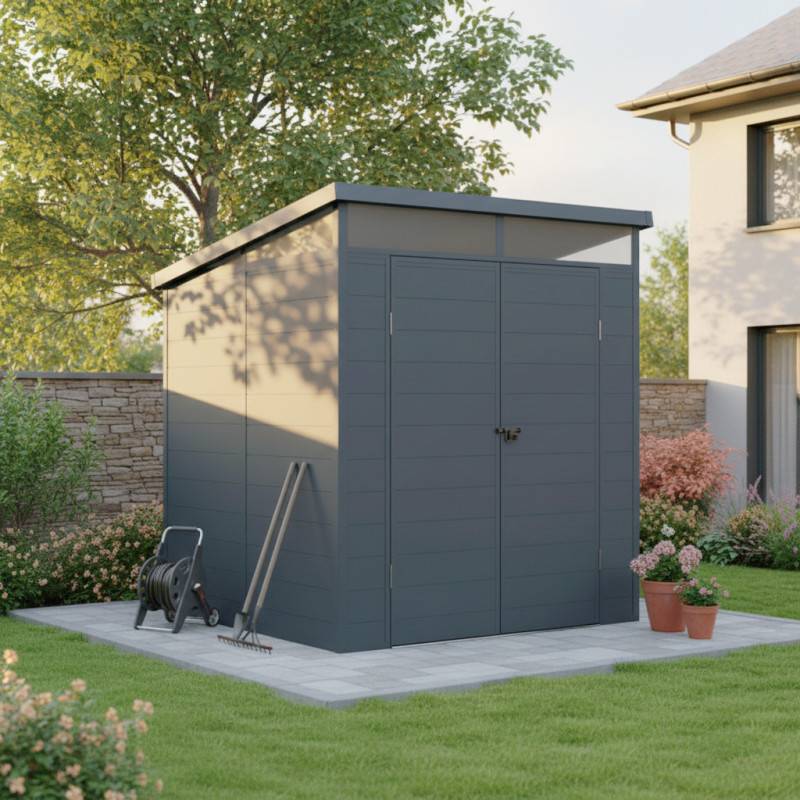 Abri de jardin résine anthracite 3,24m² toit plat avec plancher Jôbu - Image 1