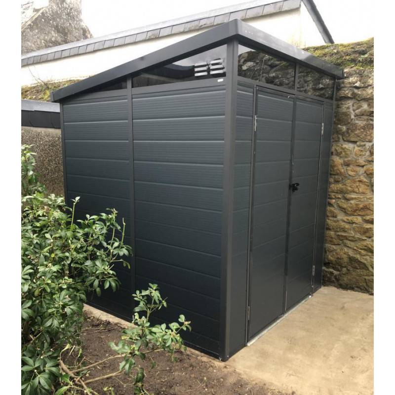 Abri de jardin résine anthracite 3,24m² toit plat avec plancher Jôbu - Image 2