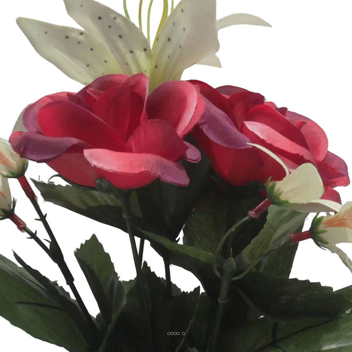 Artificielles - Pot pour cimetière de bouton de Rose, Orchidée et Lys artificiels Rose fushia- Toussaint - couleur: Rose fushia 730 - Image 3