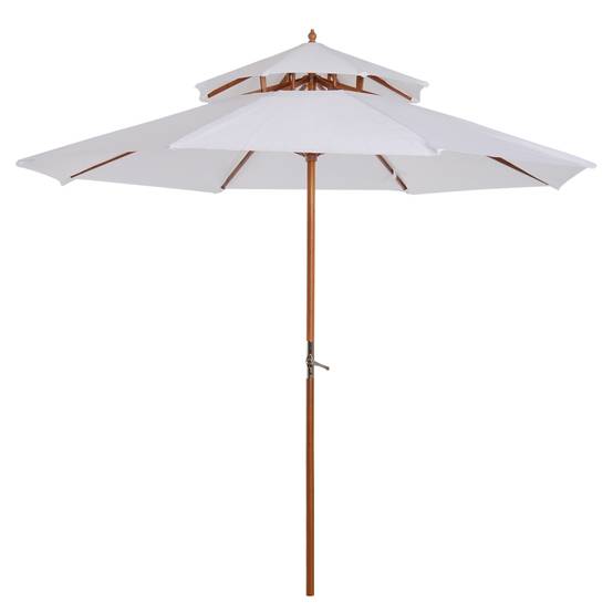Parasol double toit bois bambou pour jardin et terrasse protection UV 265cm crème - ComfortXL Outdoor Living - Image 2
