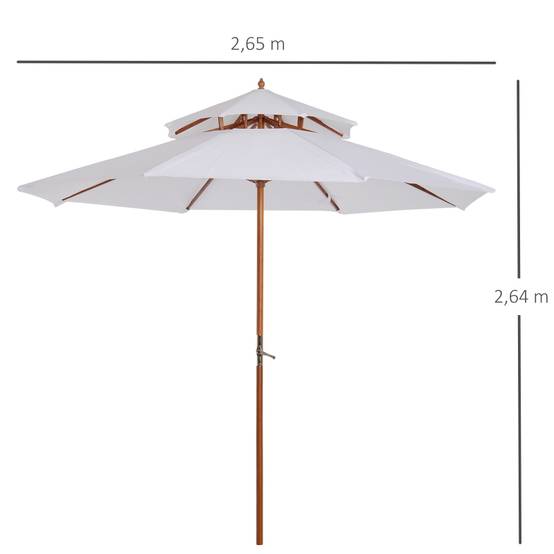 Parasol double toit bois bambou pour jardin et terrasse protection UV 265cm crème - ComfortXL Outdoor Living - Image 3