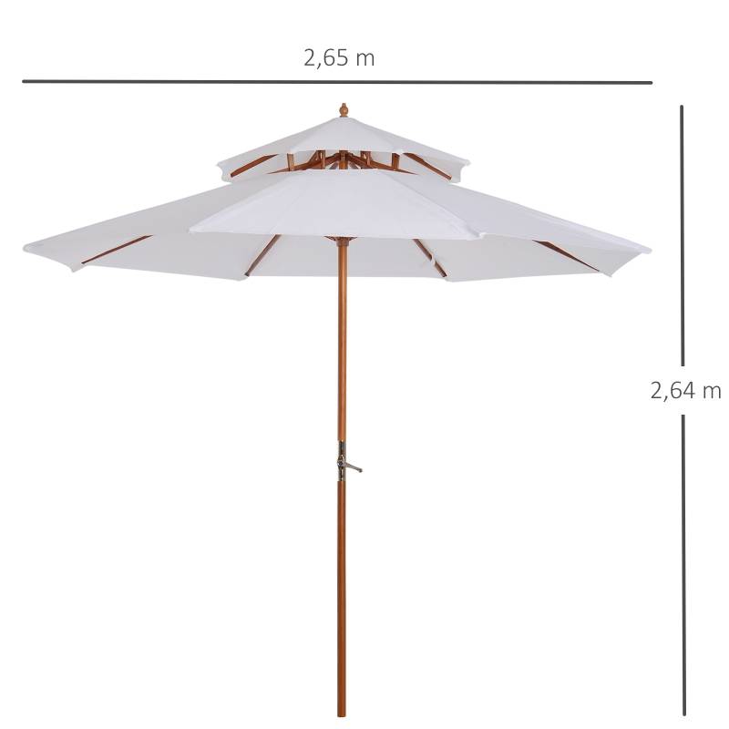 Parasol double toit bois bambou pour jardin et terrasse protection UV 265cm crème - ComfortXL Outdoor Living - Image 3