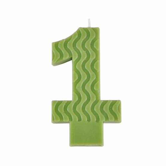 Bougie d'Anniversaire en Cire d'Abeille "Chiffre 1" 8cm Vert - Image 1
