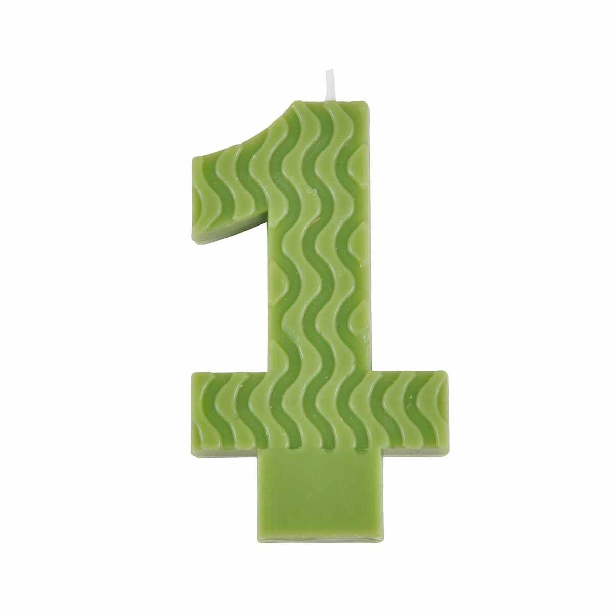 Bougie d'Anniversaire en Cire d'Abeille "Chiffre 1" 8cm Vert - Image 1