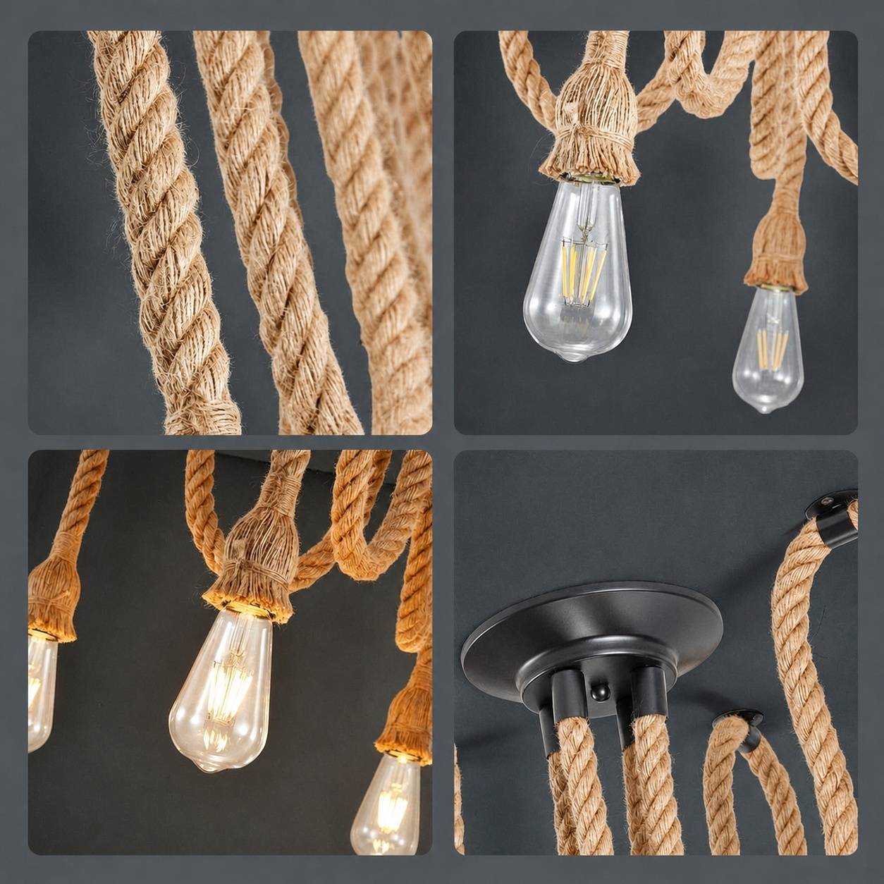 Suspension Industrielle Vintage 4 Cordes pour Restaurant Bar Salle à Manger - Image 3