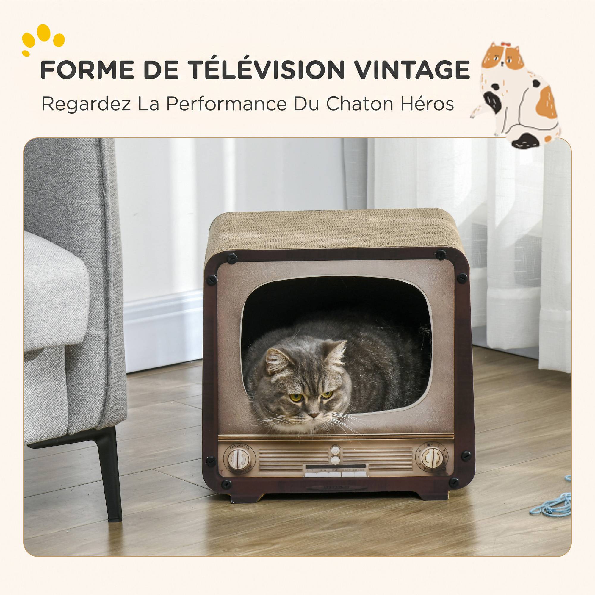 ComfortXL - Griffoir maison pour chat carton ondulé 39x29x37 cm marron refuge intérieur 2 en 1 - ComfortXL Outdoor Living - Image 6