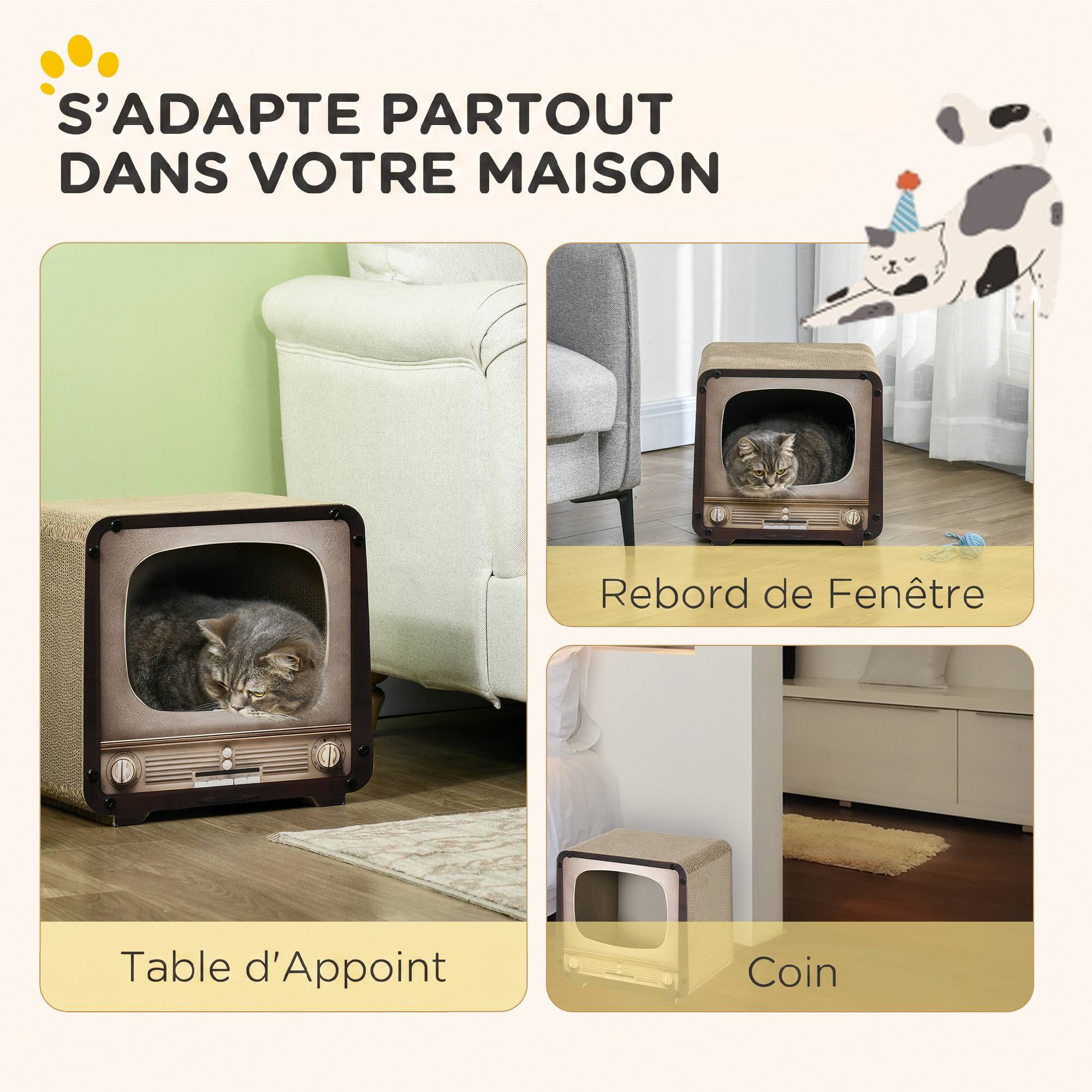 ComfortXL - Griffoir maison pour chat carton ondulé 39x29x37 cm marron refuge intérieur 2 en 1 - ComfortXL Outdoor Living - Image 5