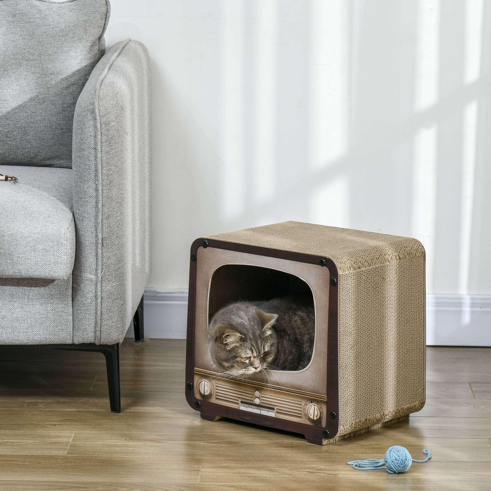 ComfortXL - Griffoir maison pour chat carton ondulé 39x29x37 cm marron refuge intérieur 2 en 1 - ComfortXL Outdoor Living - Image 3