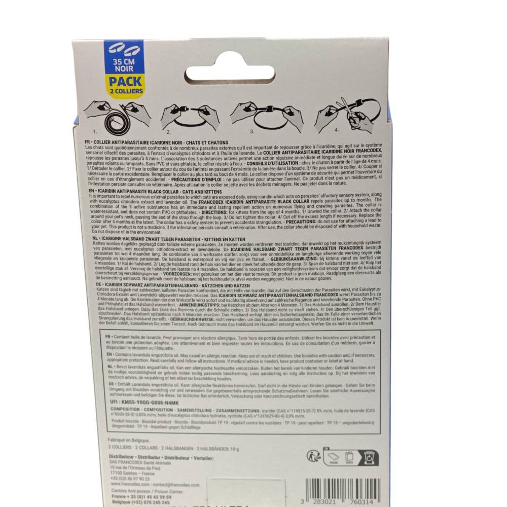 Francodex - Colliers Antiparasitaire Icaridine X2 noir pour Chats et chatons - Image 2