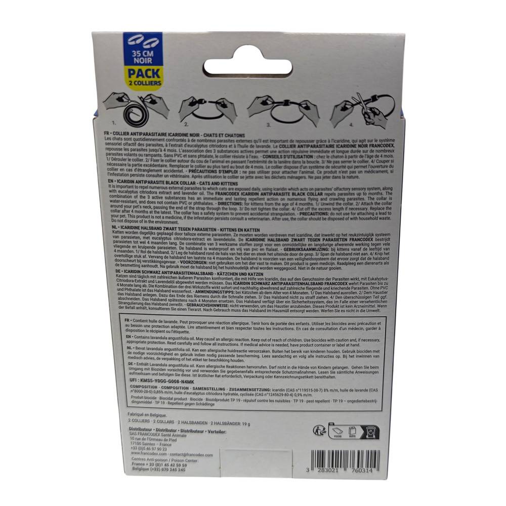 Francodex - Colliers Antiparasitaire Icaridine X2 noir pour Chats et chatons - Image 4