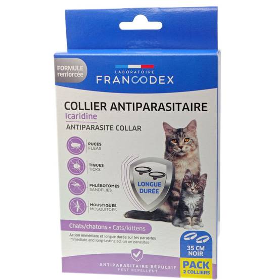 Francodex - Colliers Antiparasitaire Icaridine X2 noir pour Chats et chatons - Image 1