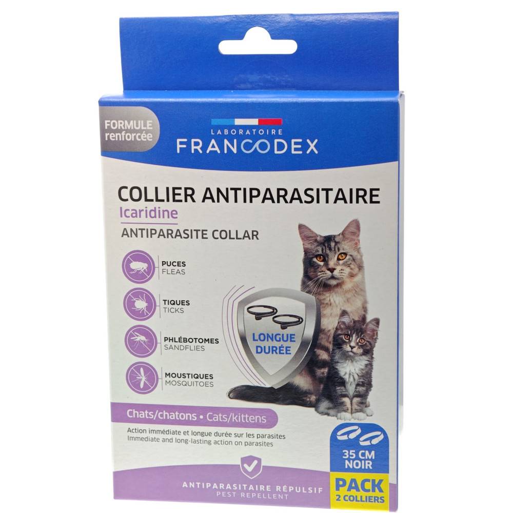 Francodex - Colliers Antiparasitaire Icaridine X2 noir pour Chats et chatons - Image 1