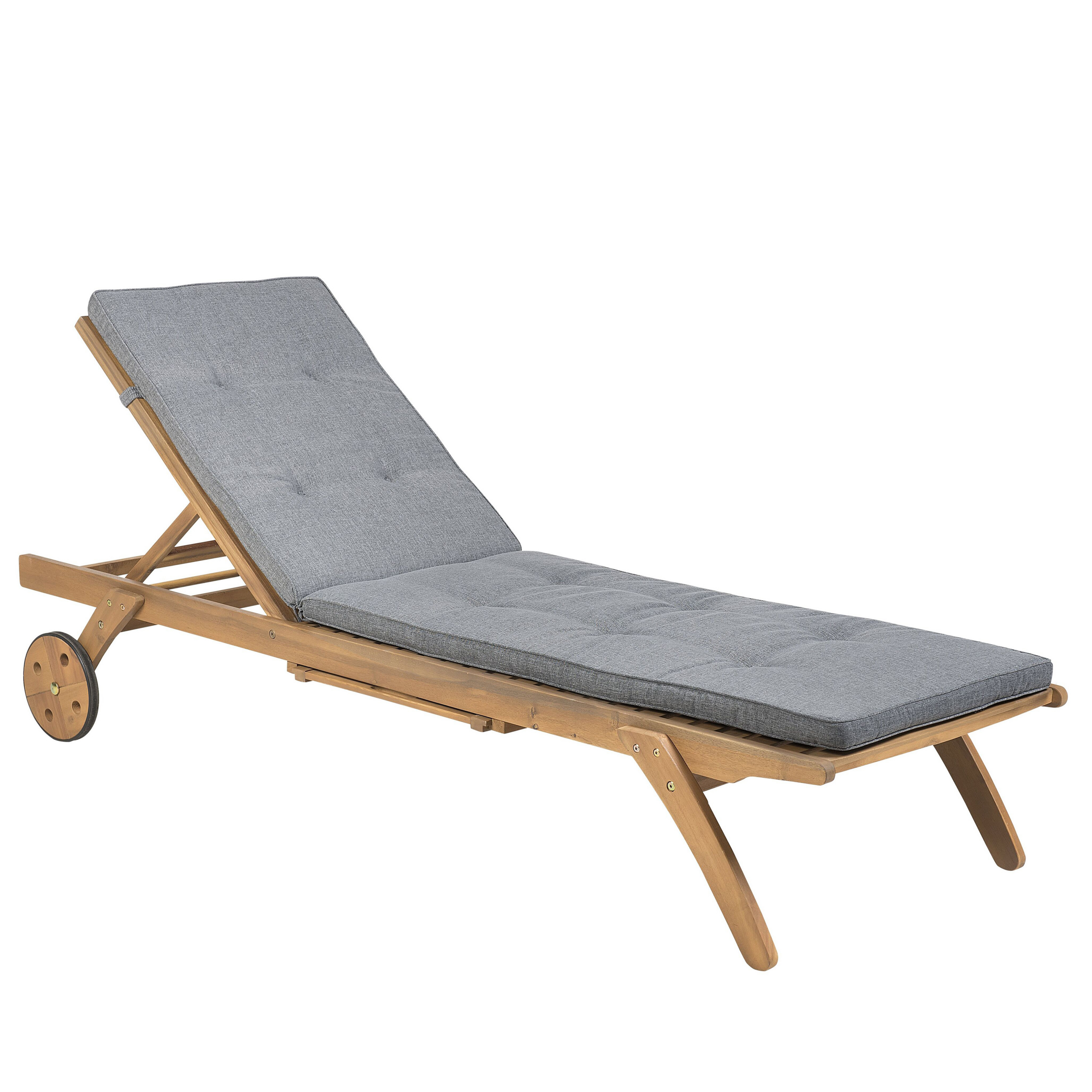 Beliani - Transat Bain de Soleil à Dossier Inclinable en Bois d'Acacia Aspect Naturel et Coussin Gris Design Intemporel pour Jardin Méditerranéen Beliani - Image 1