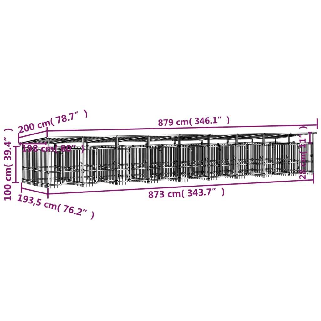 Vidaxl - Chenil d'extérieur avec toit pour chiens Acier 16,89 m² vidaXL 3124596 - Image 3