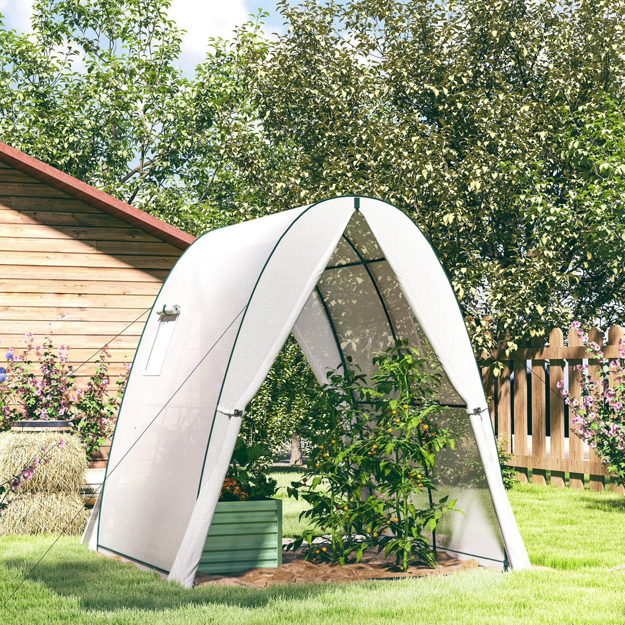 Serre de jardin 1,8 x 1,8 x 2 m avec portes enroulables et grandes fenêtres, serre tunnel de jardin, blanc - Image 3