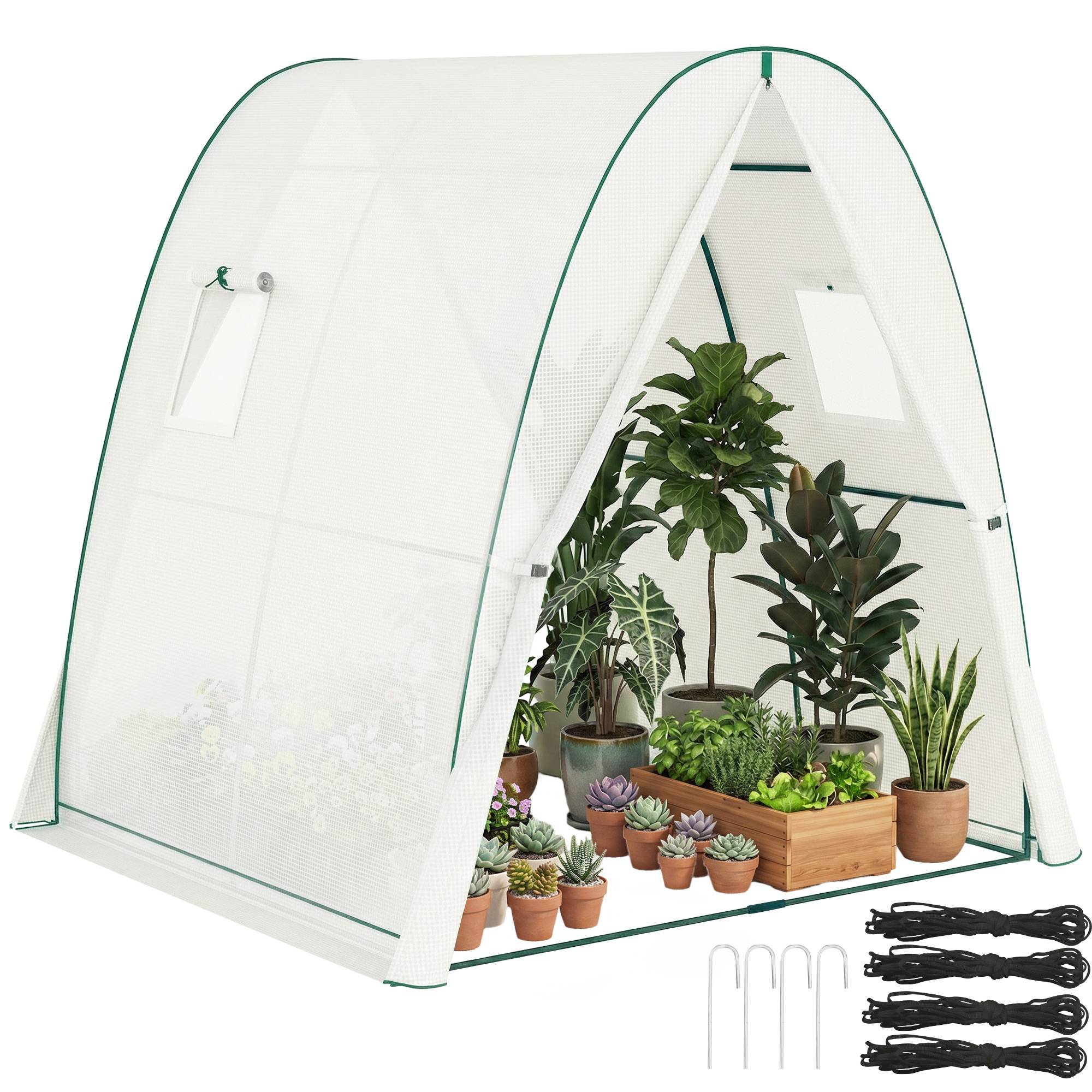 Serre de jardin 1,8 x 1,8 x 2 m avec portes enroulables et grandes fenêtres, serre tunnel de jardin, blanc - Image 1