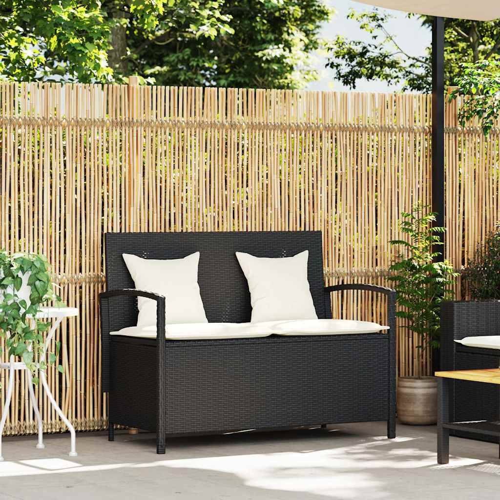 Banc Coffre de Rangement Résine Tressée avec Dossier et Coussins pour Jardin Terrasse Noir – ComfortXL Outdoor Living - Image 2