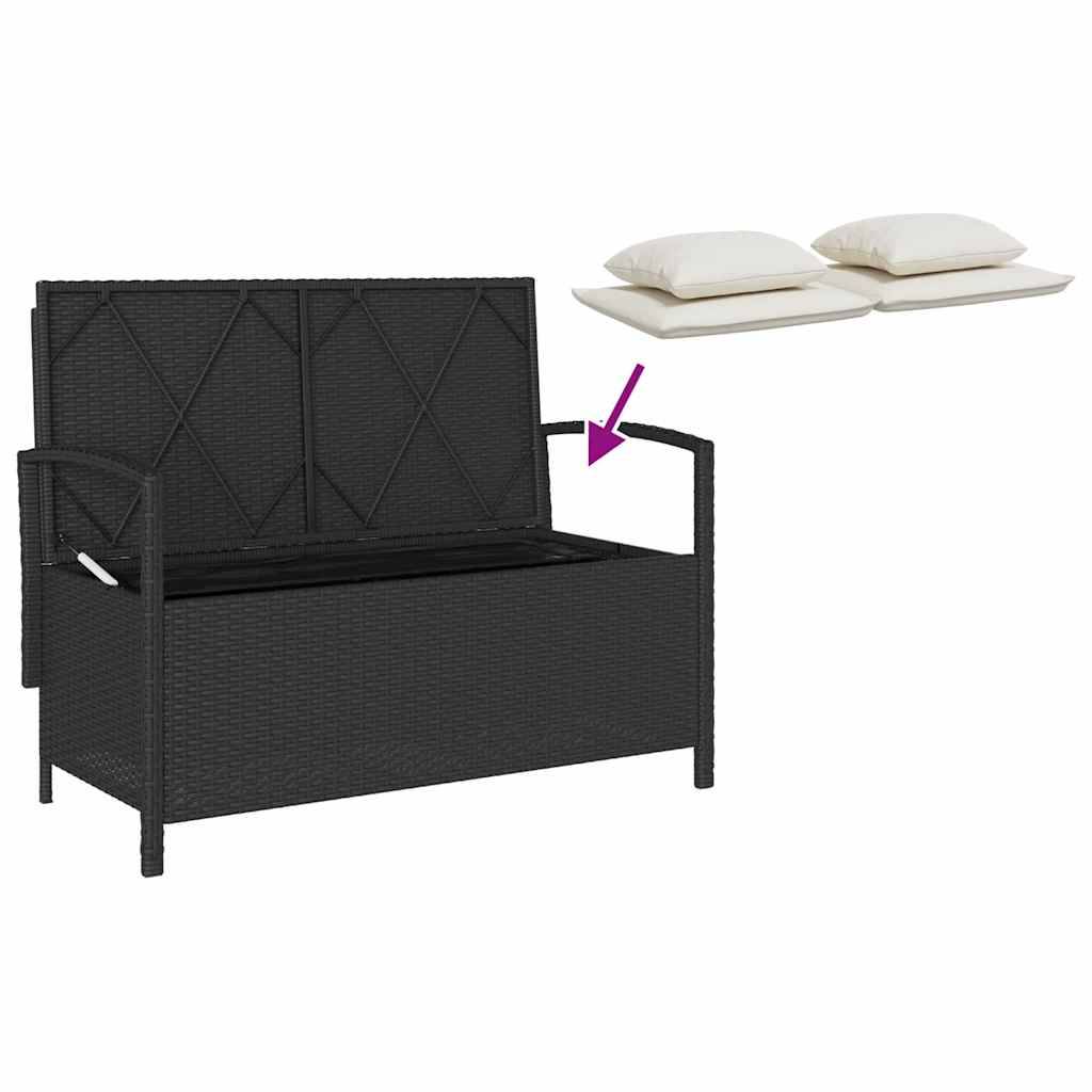 Banc Coffre de Rangement Résine Tressée avec Dossier et Coussins pour Jardin Terrasse Noir – ComfortXL Outdoor Living - Image 9