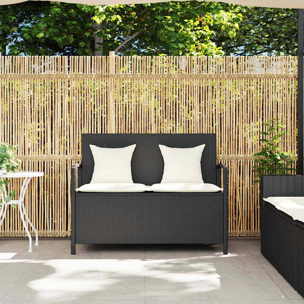 Banc Coffre de Rangement Résine Tressée avec Dossier et Coussins pour Jardin Terrasse Noir – ComfortXL Outdoor Living - Image 3