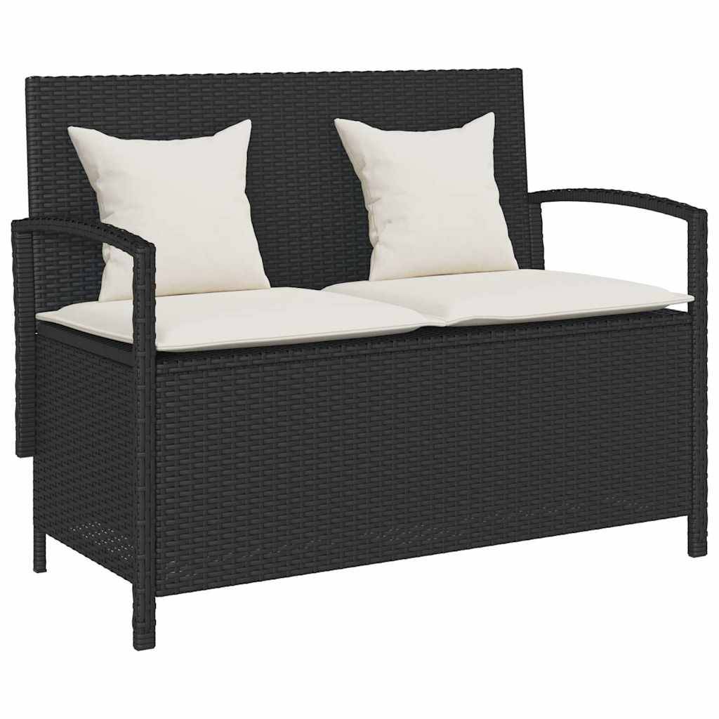 Banc Coffre de Rangement Résine Tressée avec Dossier et Coussins pour Jardin Terrasse Noir – ComfortXL Outdoor Living - Image 1