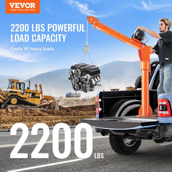 VEVOR Grue electrique sur attelage 998kg,treuil 2722kg,acier, pivot 360,pour chantier - Image 2