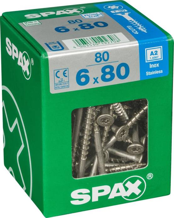 Spax - Lot de 80 vis inox tête fraisée torx SPAX, Diam.6 mm x L.80 mm - Image 1