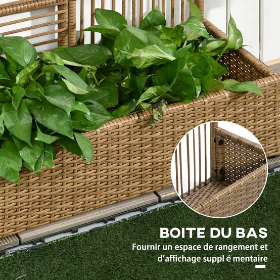 Jardinière avec treillis résine tressée et acier naturel 103 x 29 x 103 cm - PANGIVO - Image 7