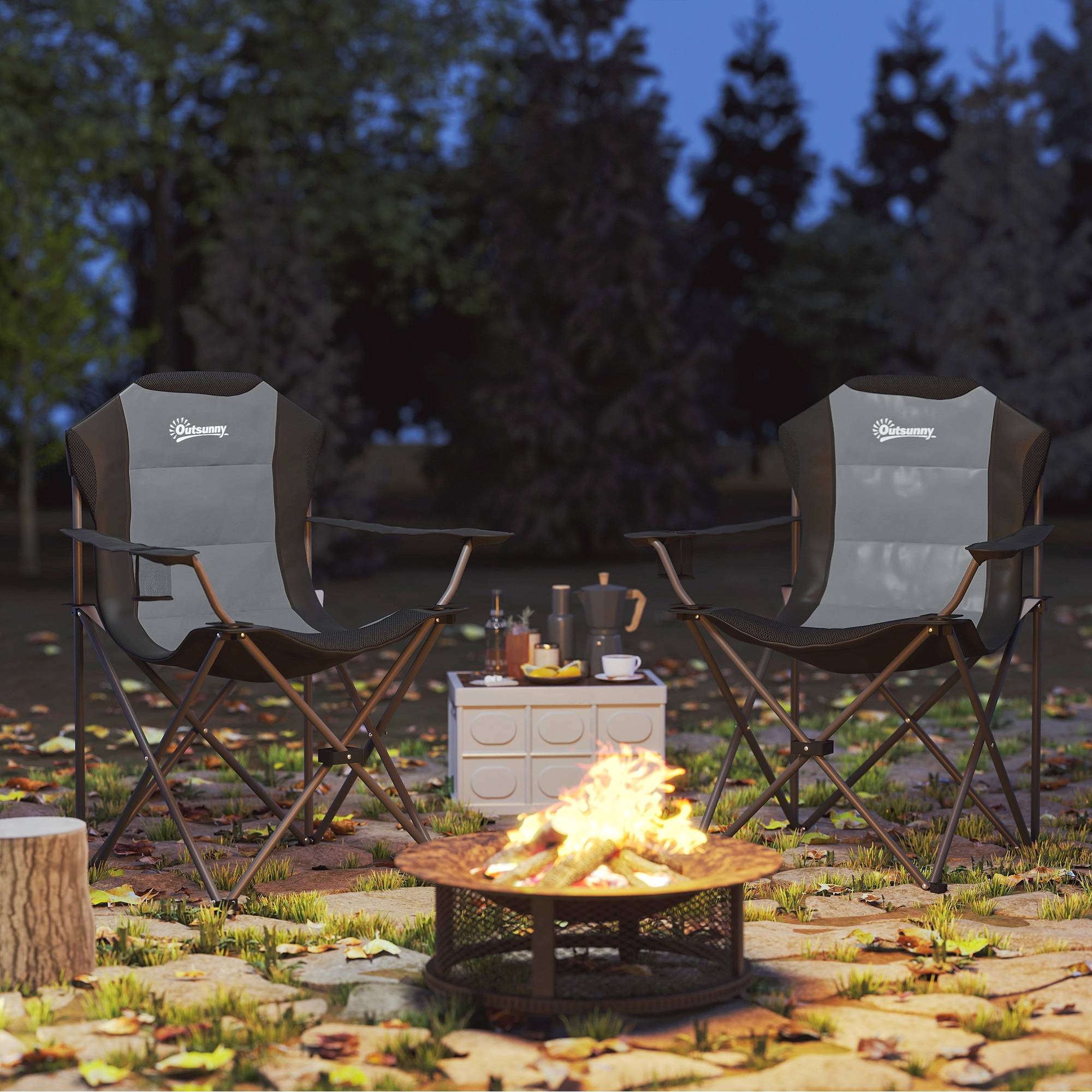 Lot de 2 chaises pliantes de camping métal et tissu gris foncé 82 x 59 x 109 cm - PANGIVO - Image 3