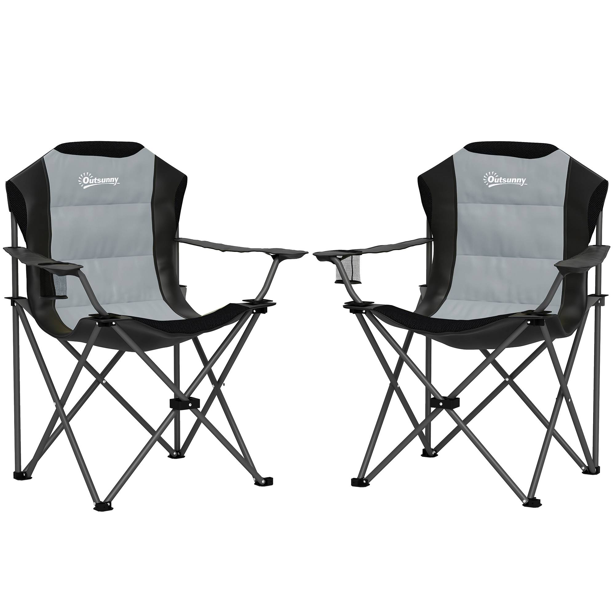 Lot de 2 chaises pliantes de camping métal et tissu gris foncé 82 x 59 x 109 cm - PANGIVO - Image 1