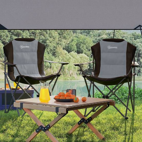 Lot de 2 chaises pliantes de camping métal et tissu gris foncé 82 x 59 x 109 cm - PANGIVO - Image 10