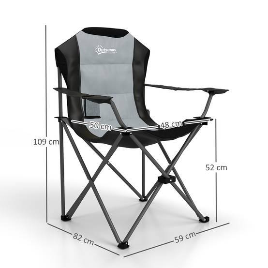 Lot de 2 chaises pliantes de camping métal et tissu gris foncé 82 x 59 x 109 cm - PANGIVO - Image 5